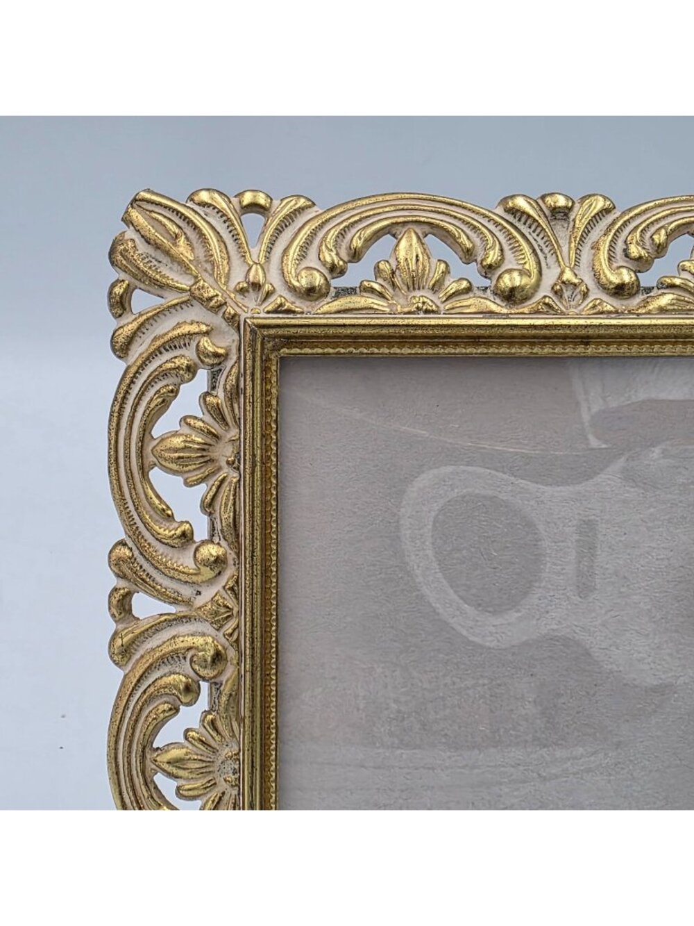 Gold-Tone VTG Picture Frame Fits 3x4 Photo Intricate Floral Scroll Convex Glass